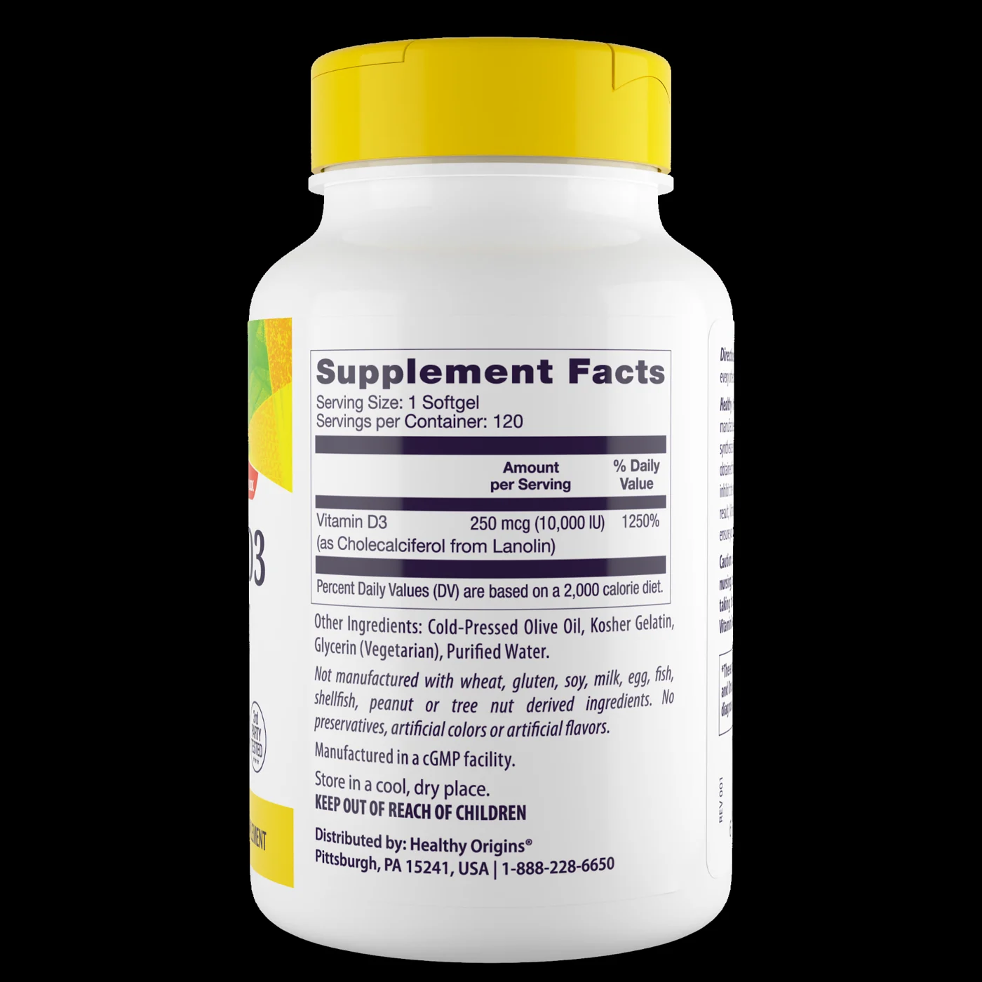 Healthy Origins Vitamin D3 10,000 IU — Label and ingredients
