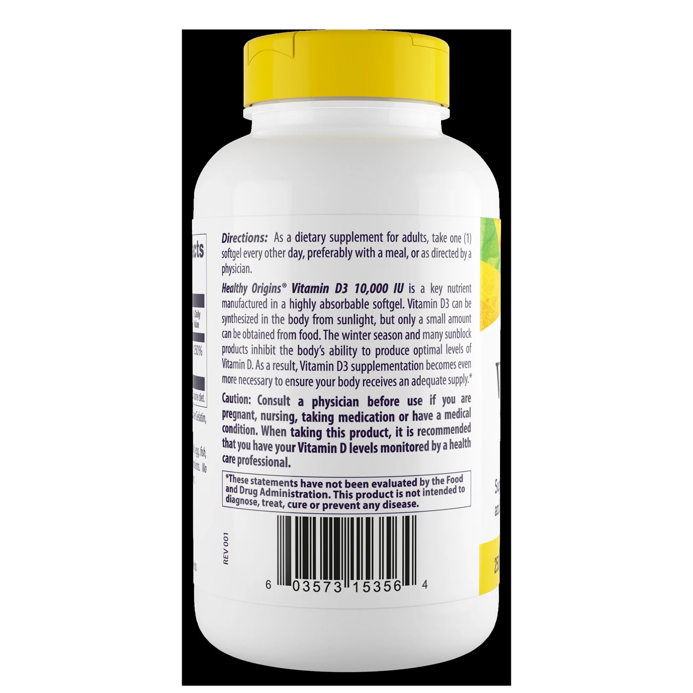 Healthy Origins Vitamin D3 10,000 IU — Additional label view